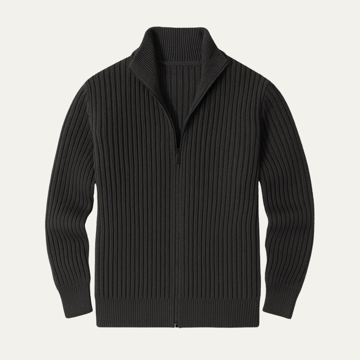 Flint | Men's Ribbed Zip Up Cardigan Black
