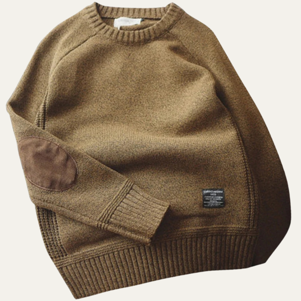 Beau | Men's Oversized Crew Neck Sweater Red Elbow Patches