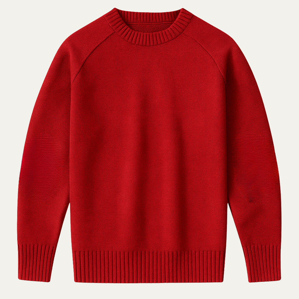Beau | Men's Oversized Crew Neck Sweater Red Elbow Patches