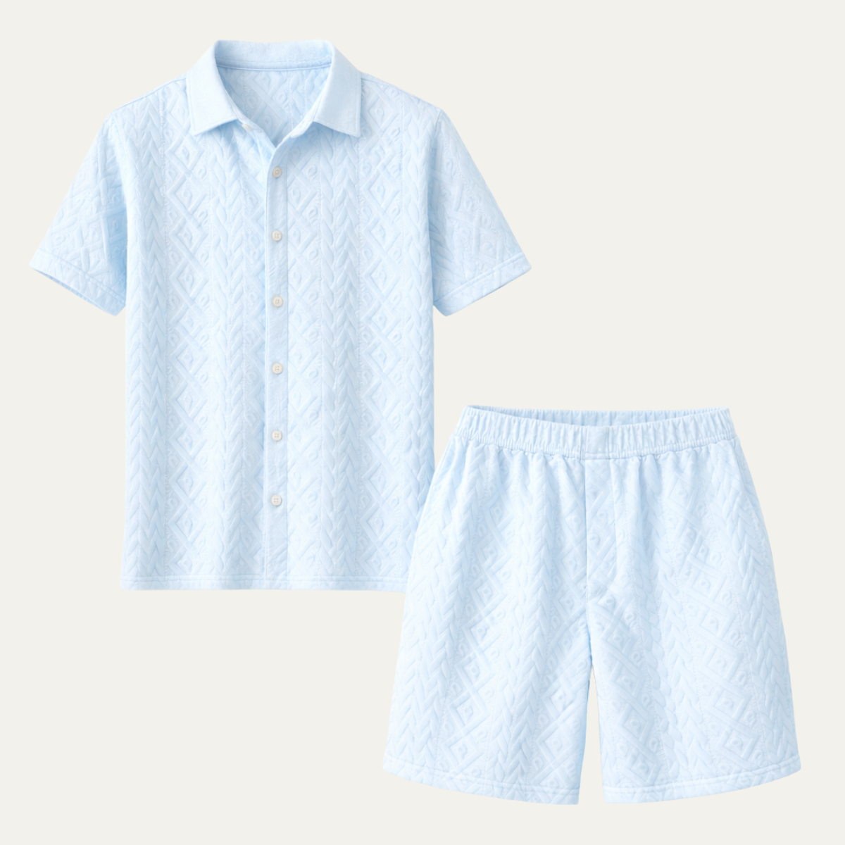 Beau | Men's Lounge Set Light Blue Textured Short Sleeve
