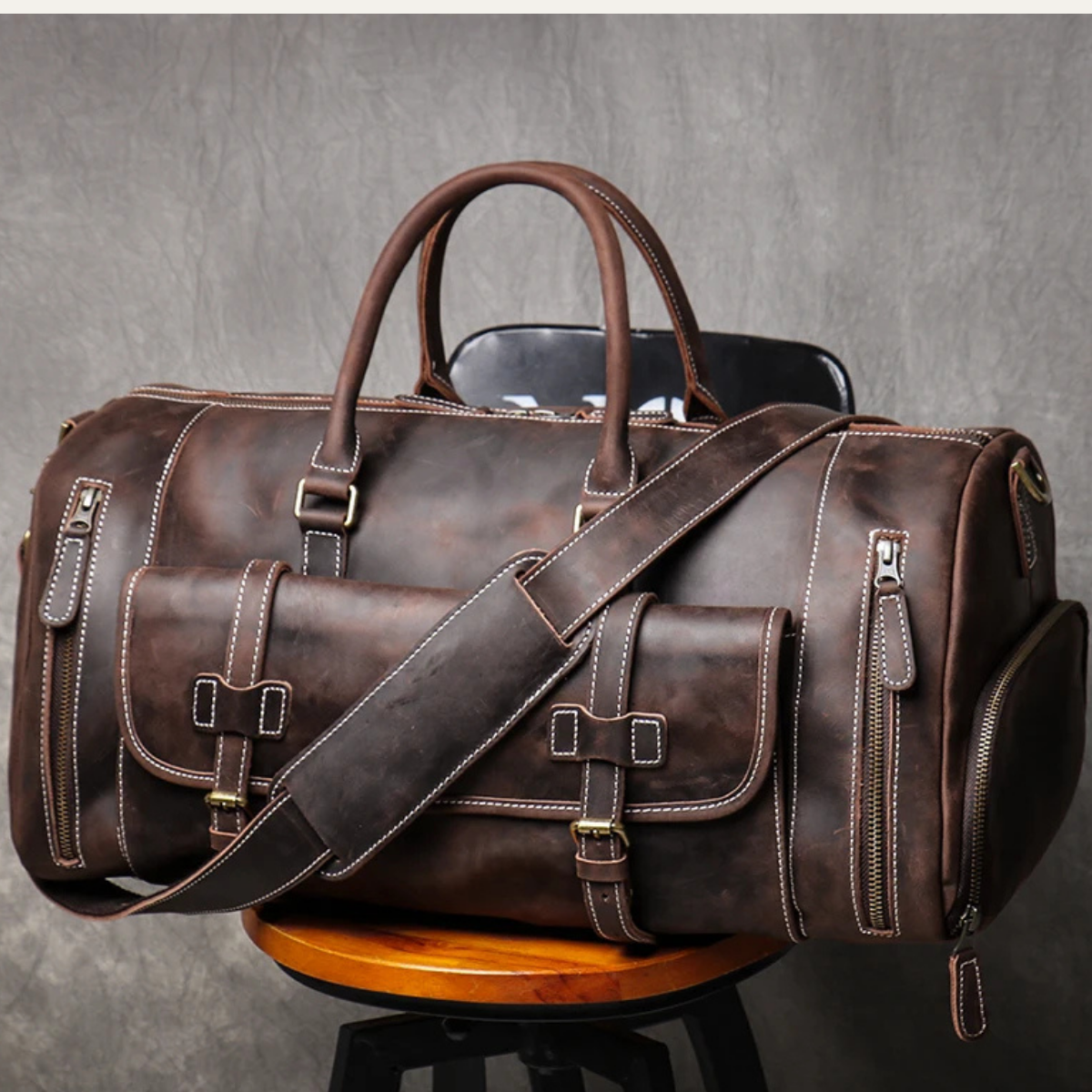 Dama Washington Mougins genuine leather travel duffle bag dark brown - front view