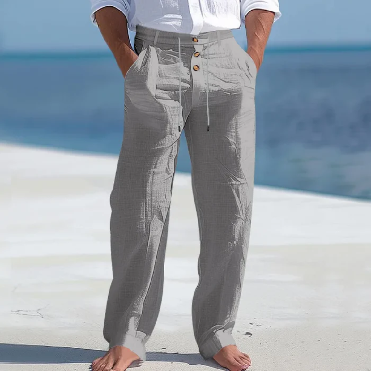 Axel | Men's Linen Pants White Lightweight Relaxed Fit