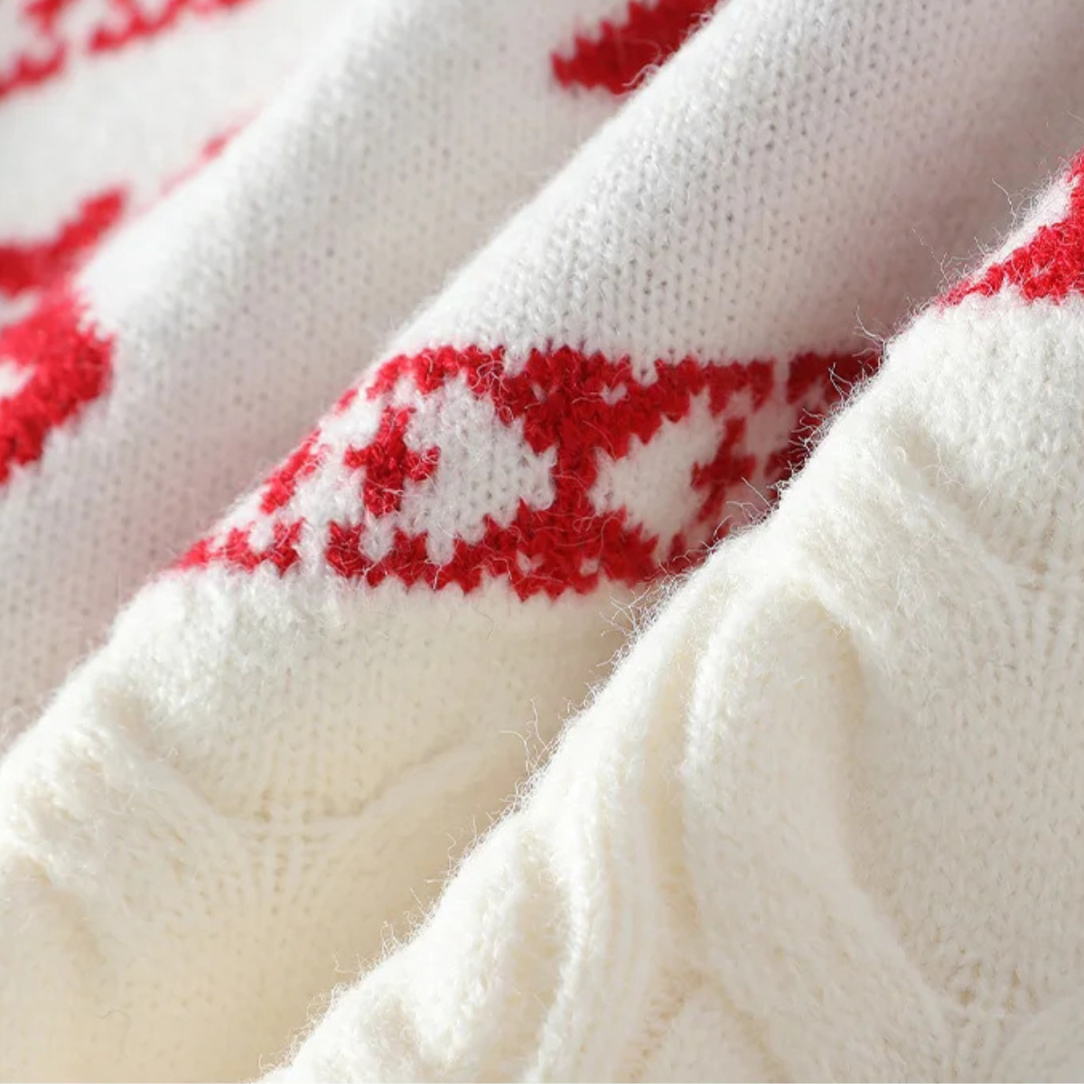 Cruz | Men's Cable Knit Reindeer Sweater Cream Red