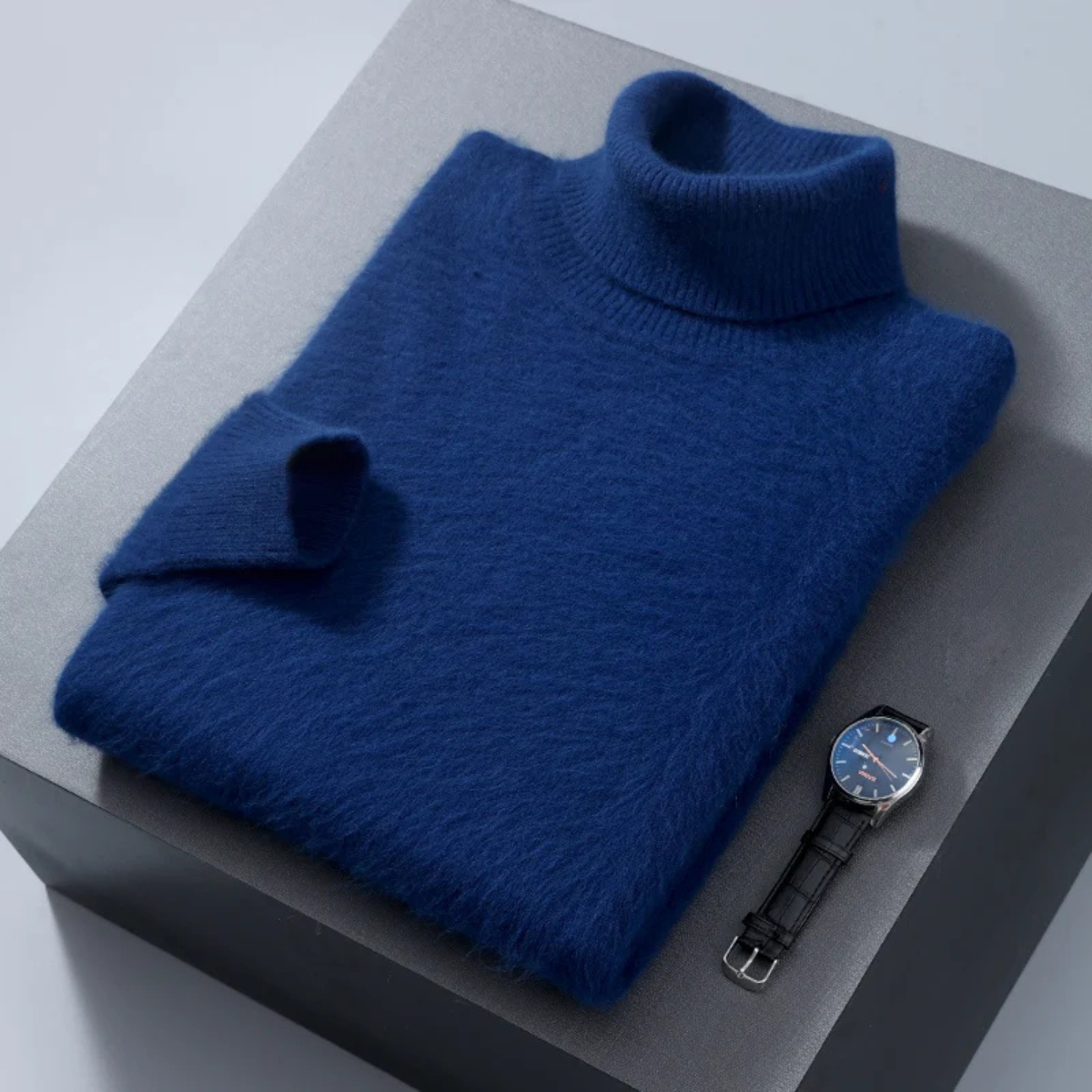 Voss | Men's Turtleneck Sweater Light Blue Cashmere