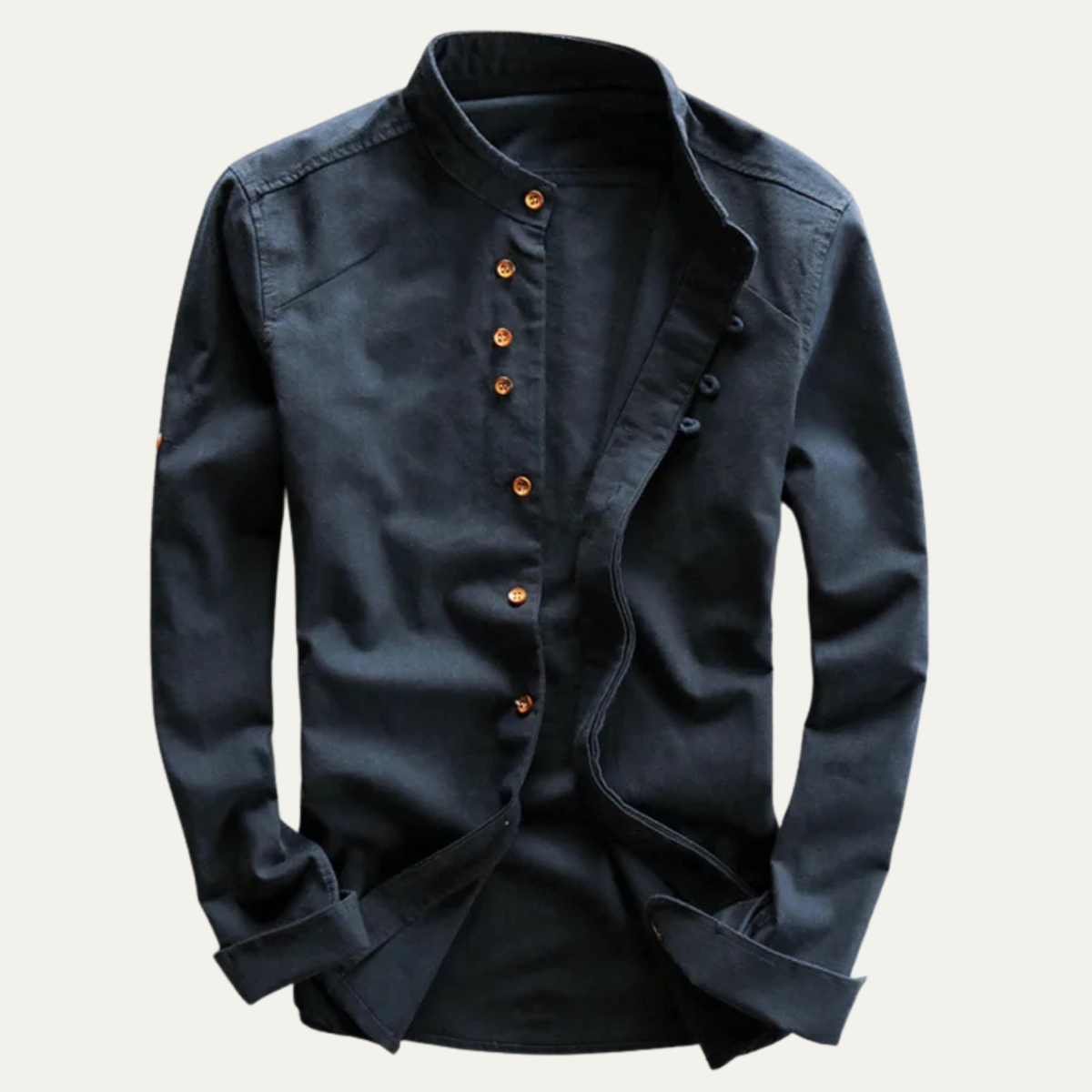 Kai | Men's Linen Cotton Stand Collar Shirt White
