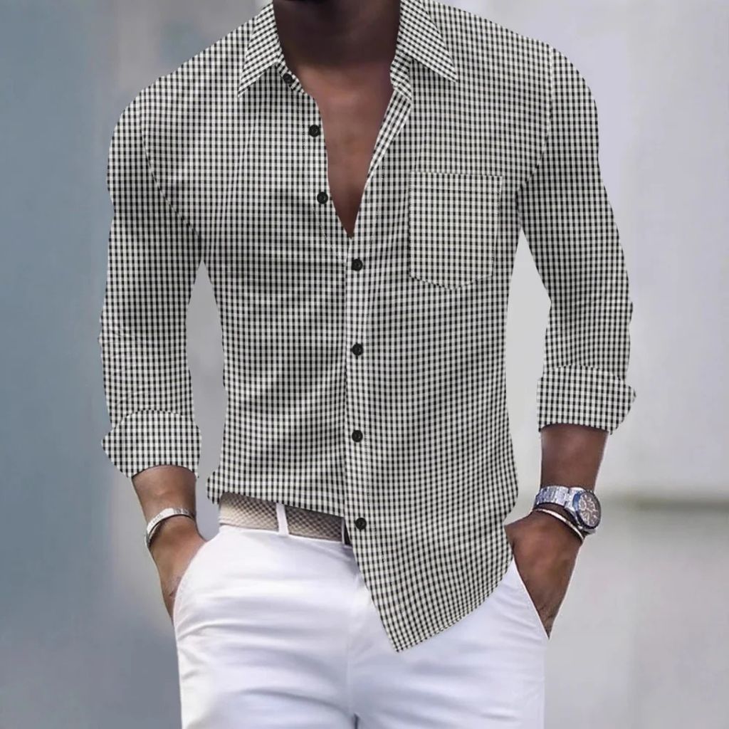 Dama Washington Axel men's slim fit gingham button up shirt light blue - view 5