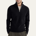 Dama Washington Luca men's quarter zip sweater black ribbed knit - front view