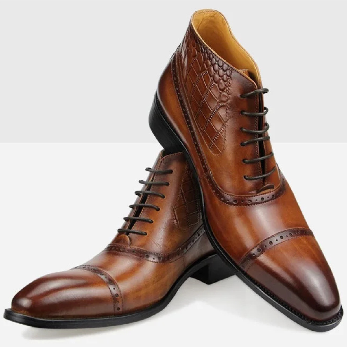 Ivo | Men's Leather Ankle Boot Brown Lace Up Brogue