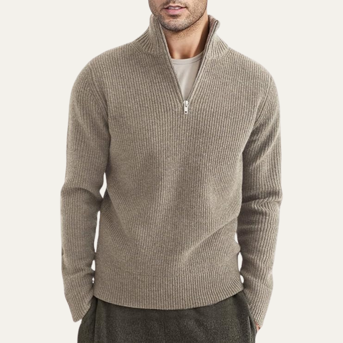 Luca | Men's Quarter Zip Sweater Black Ribbed Knit