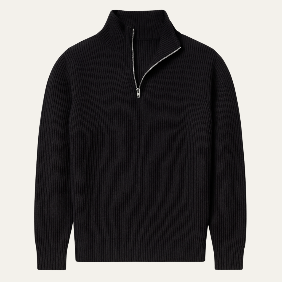 Luca | Men's Quarter Zip Sweater Black Ribbed Knit