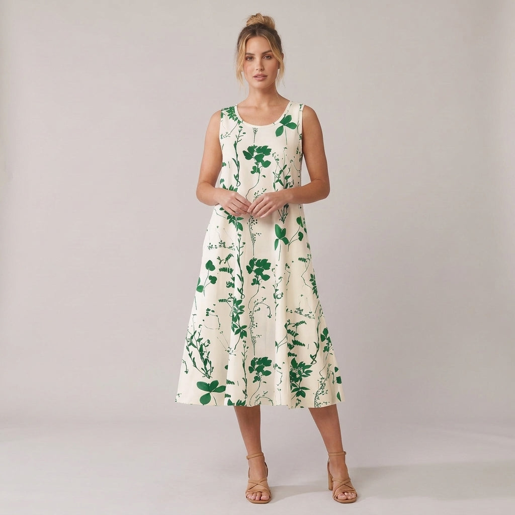 Dama Washington Esme sleeveless floral midi dress Green - full outfit model view