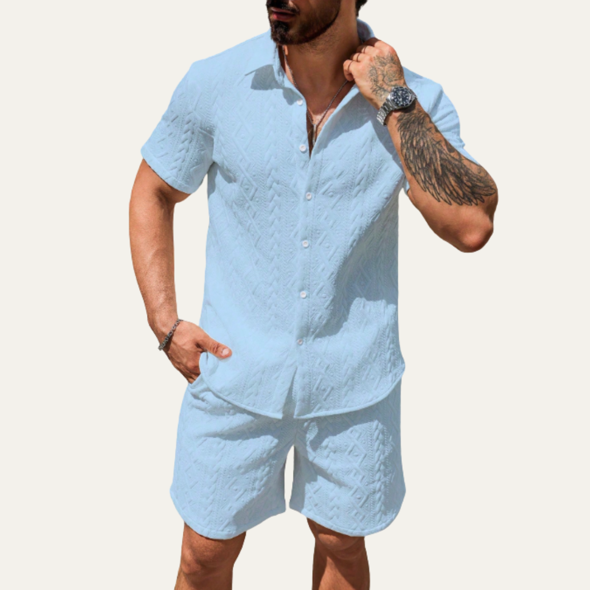 Ives | Men's Cable Knit Button Up Shirt Brown Short Sleeve