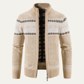 Dama Washington Axel men's cream cardigan sweater fair isle zip up - front view