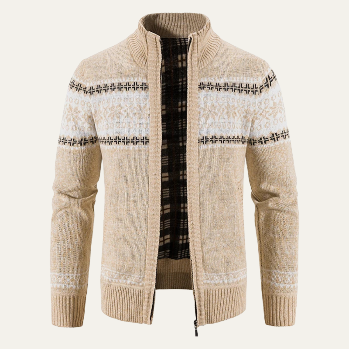 Axel | Men's Cream Cardigan Sweater Fair Isle Zip Up