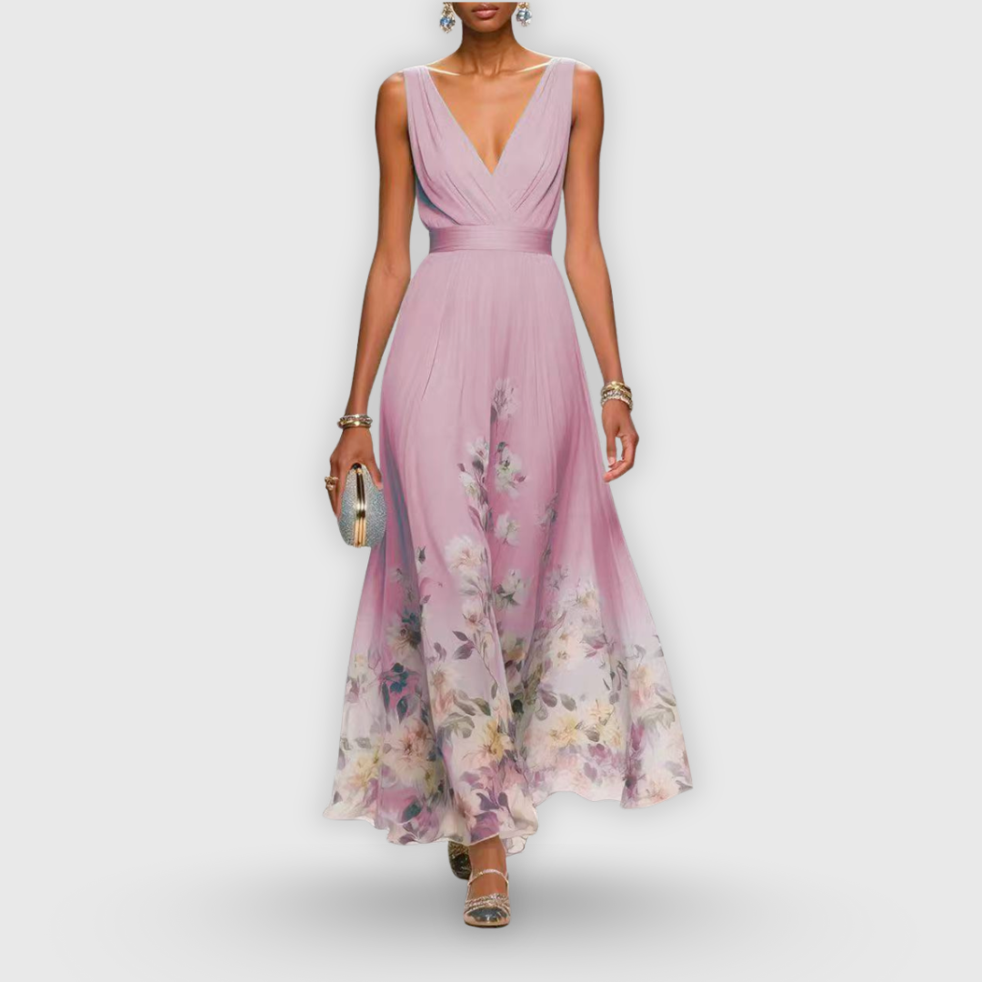Demi | Women's Floral Maxi Dress Light Blue V Neck