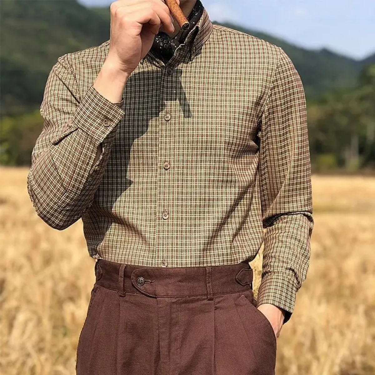 Ash | Men's Casual Check Button Up Shirt Olive