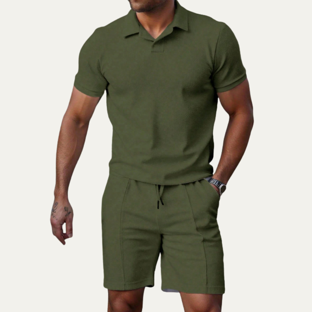 Beau | Men's Sweatsuit Black Polo Shirt Shorts Set