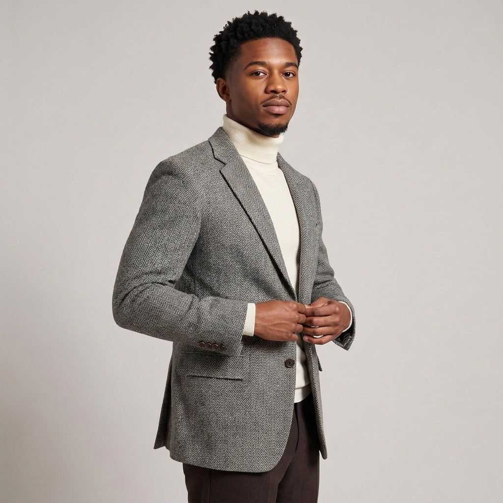 Dama Washington Axel herringbone tweed blazer Grey - model front view