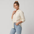 Dama Washington Rosa women's linen button down shirt cream long sleeve - model front view