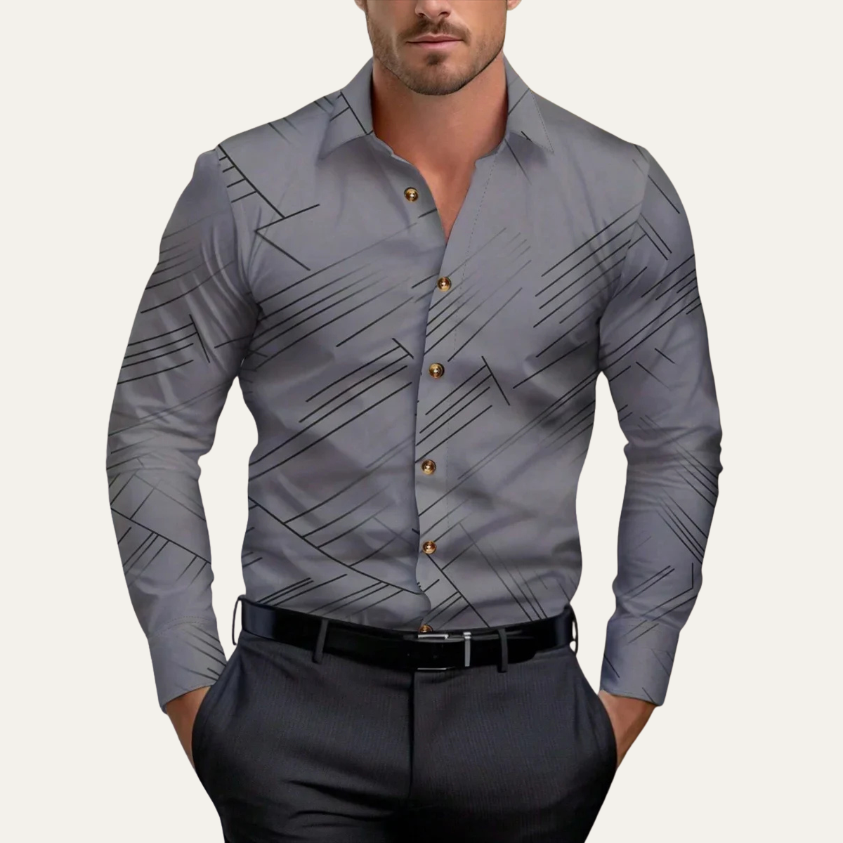 Caleb | Men's Geometric Print Button Up Shirt Gray