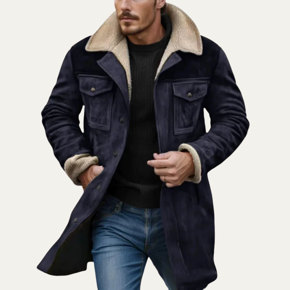 Ezra | Men's Suede Sherpa Jacket Brown Vintage Lined