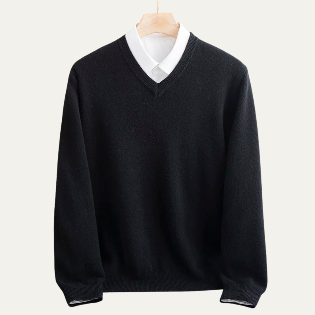 Beau | Men's V Neck Sweater Camel Wool Blend