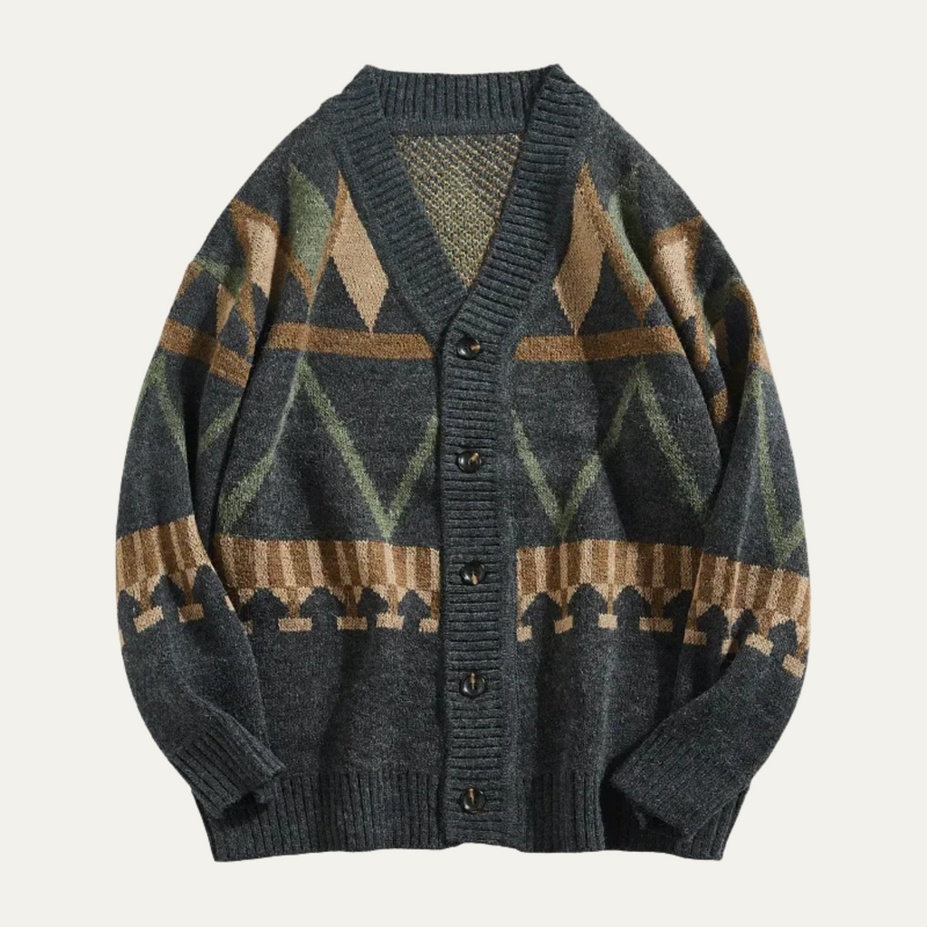 Dama Washington Jasper men's argyle cardigan charcoal gray - front view