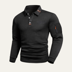 Dama Washington Axel men's quilted polo shirt black long sleeve - front view