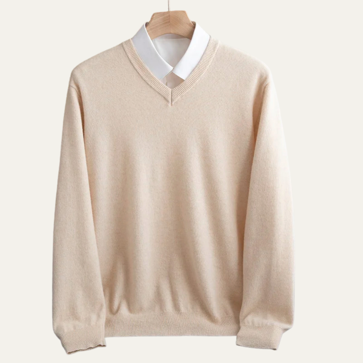 Beau | Men's V Neck Sweater Gray Crew Neck Long Sleeve