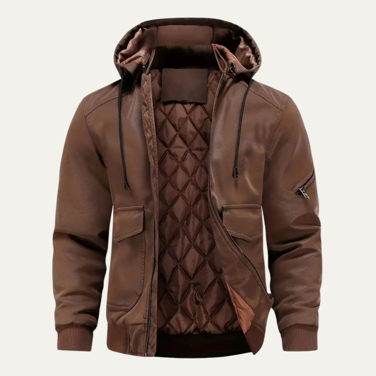 Sage | Men's Quilted Puffer Jacket Brown Hooded