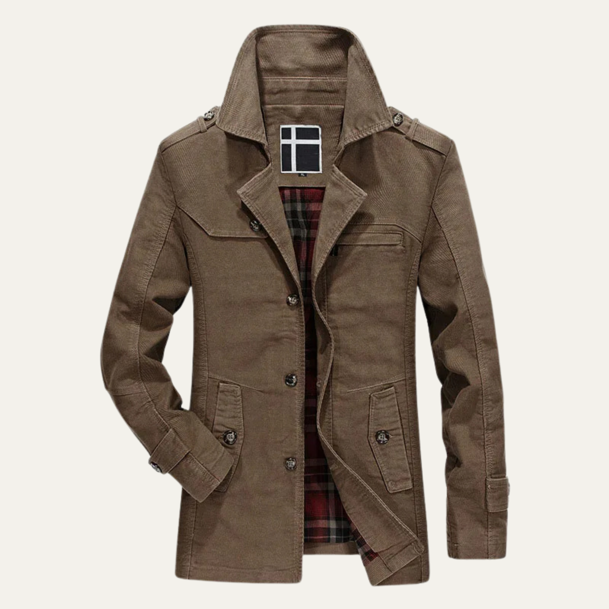 Hugo | Men's Wool Coat Khaki Button Front Collared