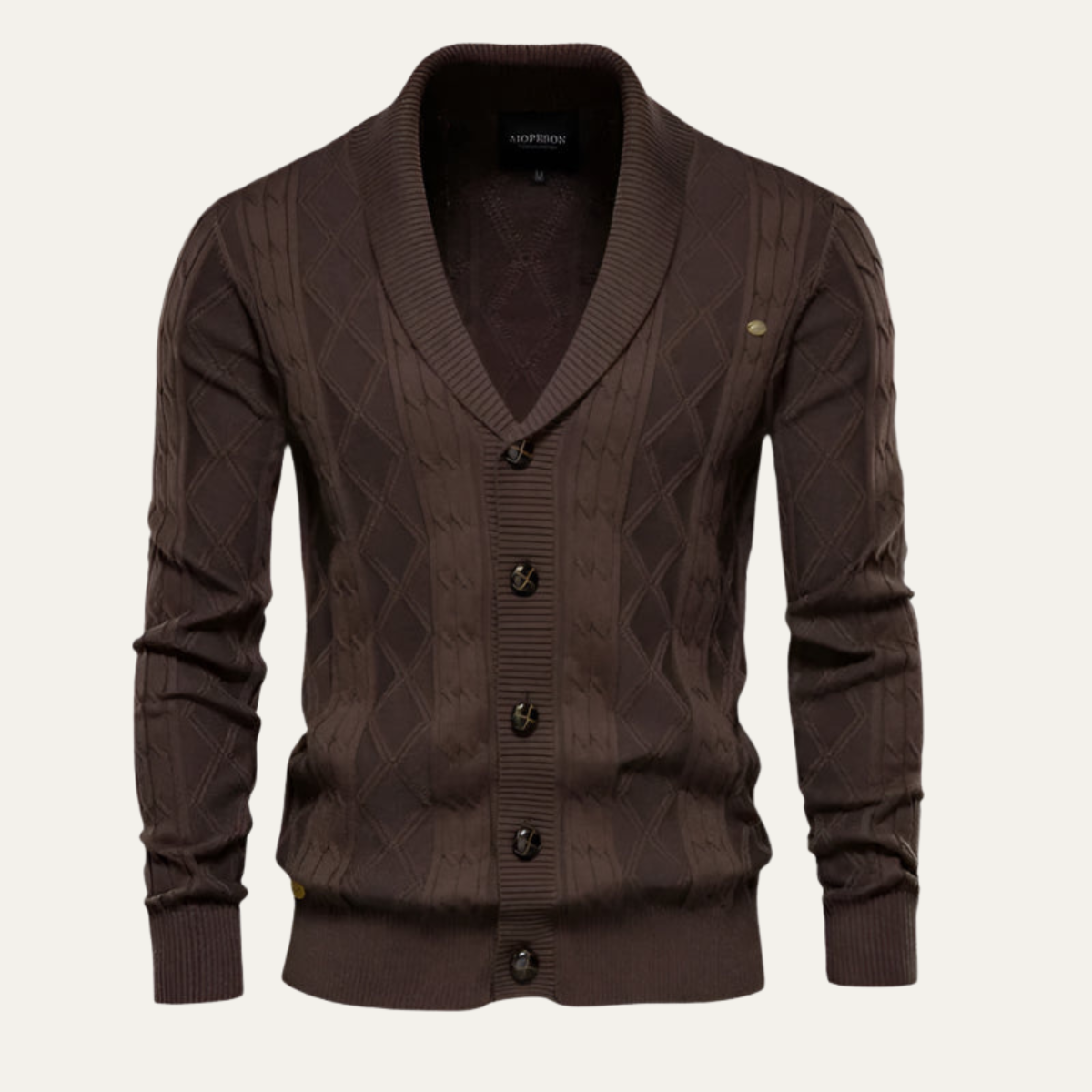 Bram | Men's Quilted Diamond Cardigan Brown Button Up