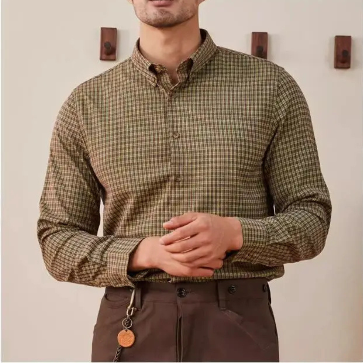 Ash | Men's Casual Check Button Up Shirt Olive