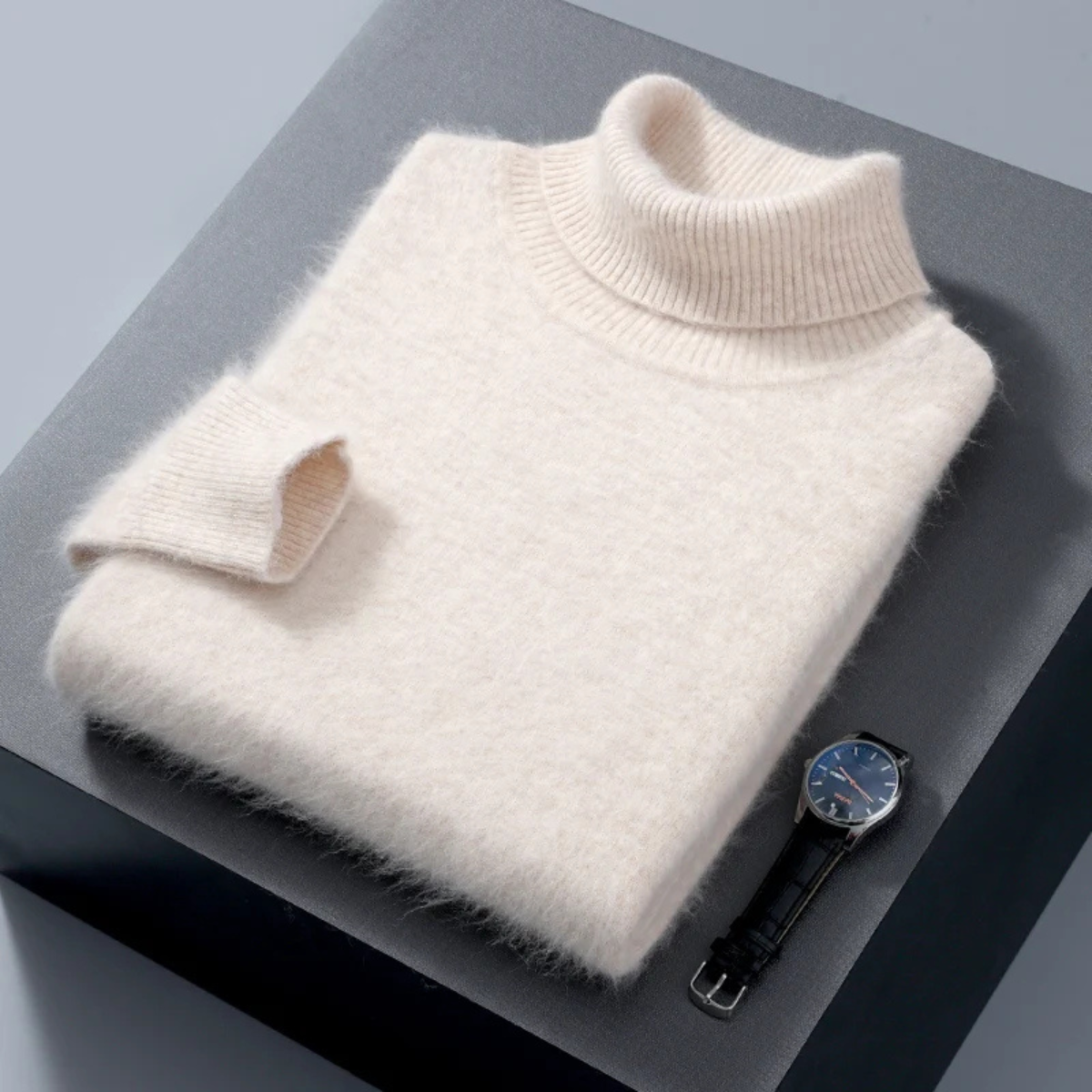 Voss | Men's Turtleneck Sweater Light Blue Cashmere