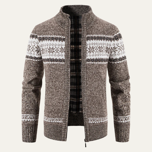 Dama Washington Axel men's cream cardigan sweater fair isle zip up - view 2