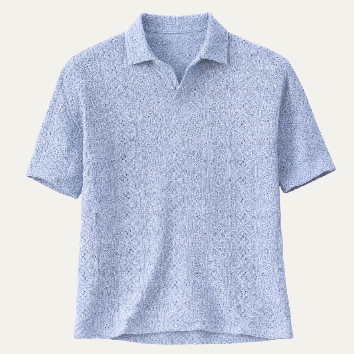 Beau | Men's Crochet Knit Short Sleeve Shirt Light Blue