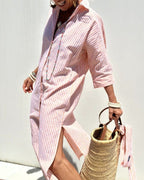 Dama Washington Cora women's striped shirt dress pink long sleeve - view 4