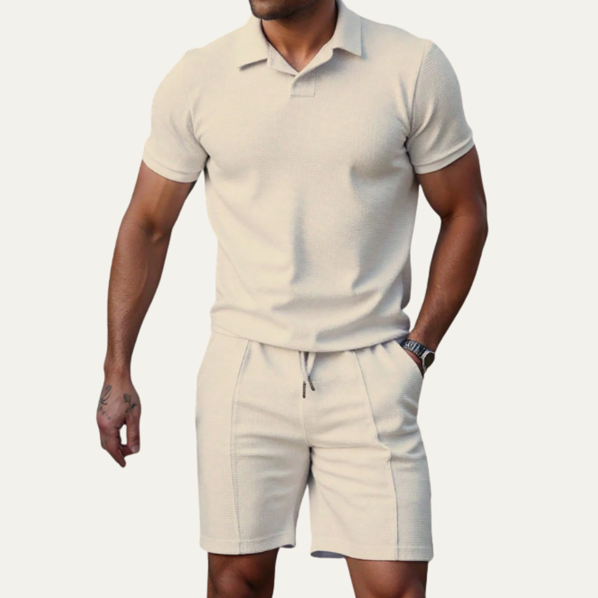 Beau | Men's Sweatsuit Black Polo Shirt Shorts Set