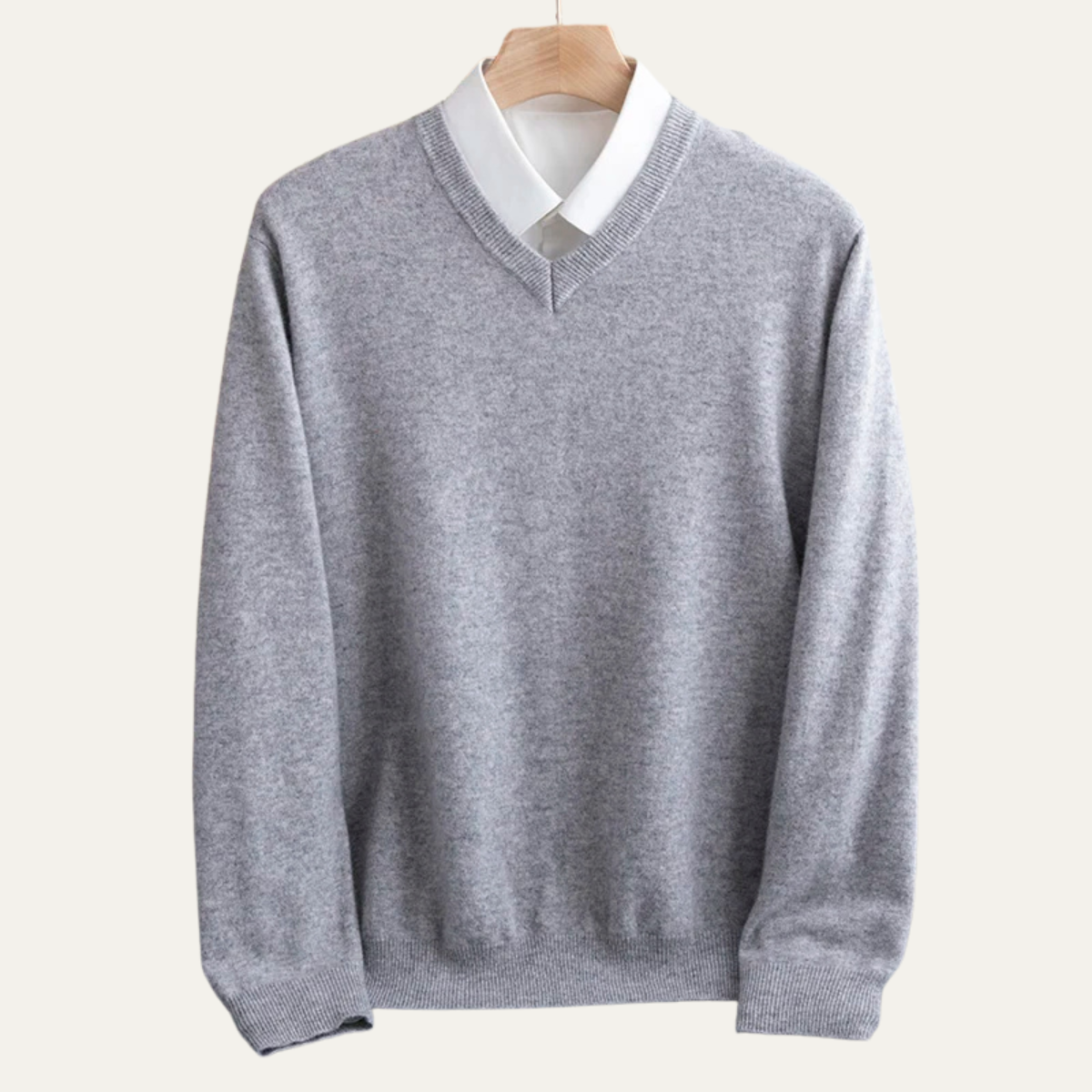 Beau | Men's V Neck Sweater Gray Crew Neck Long Sleeve