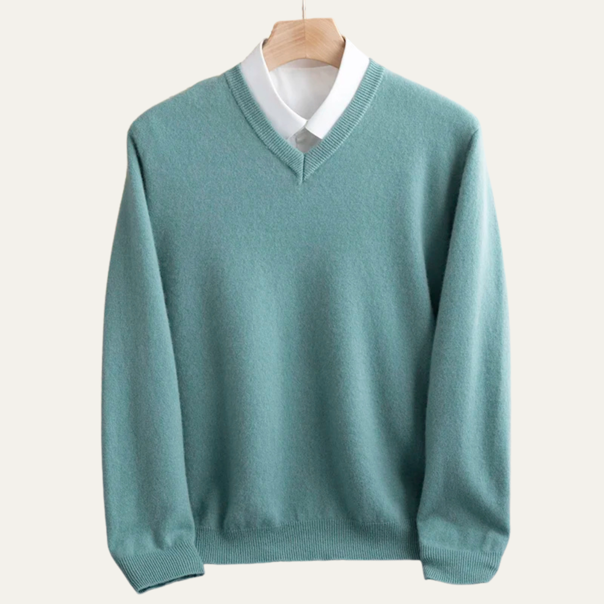 Beau | Men's V Neck Sweater Gray Crew Neck Long Sleeve