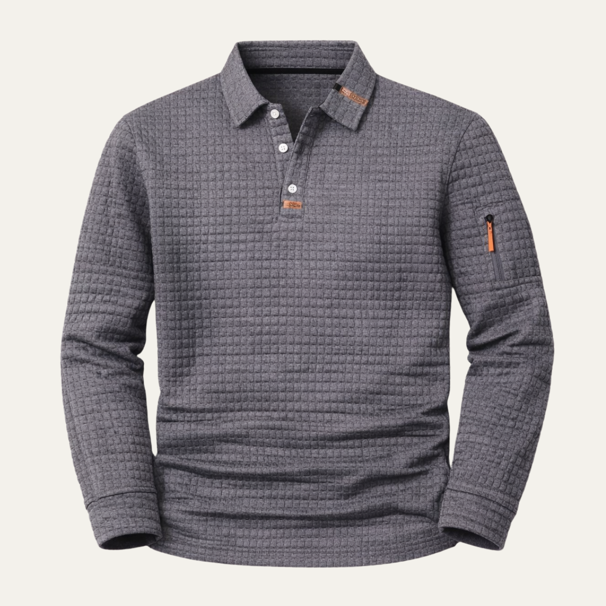 Wade | Men's Quilted Polo Shirt Gray Long Sleeve
