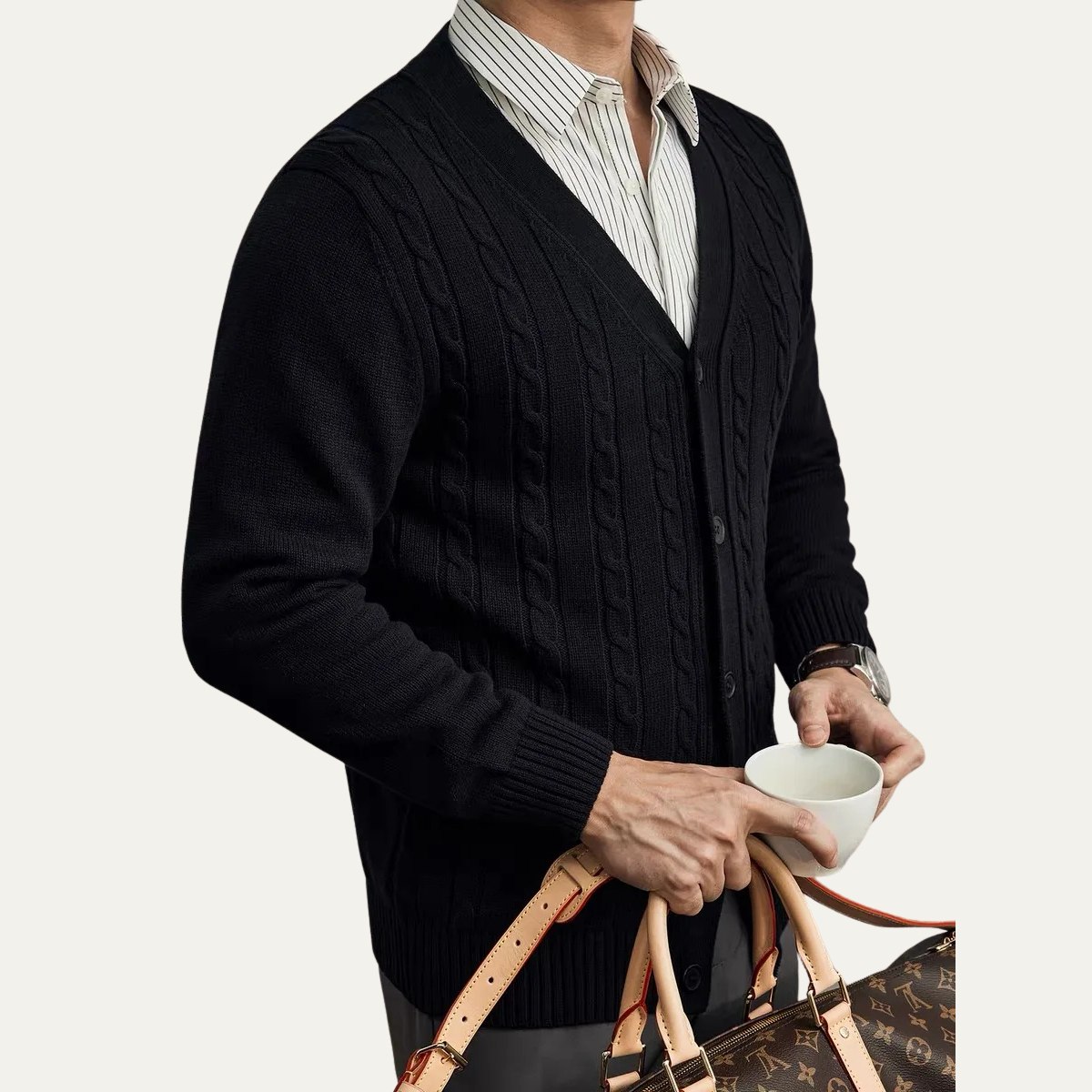 Axel | Men's Cable Knit Cardigan Gray Button Up