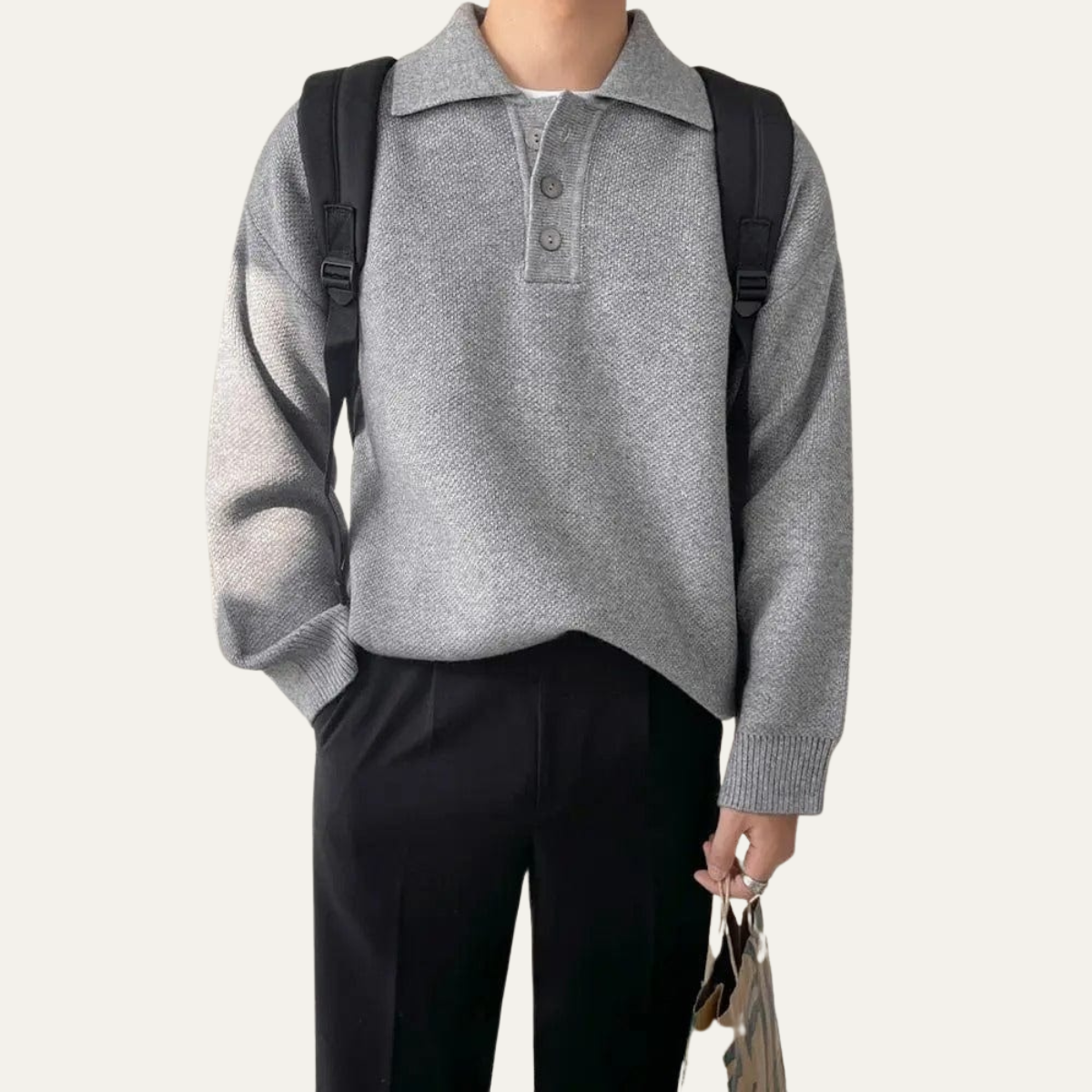 Bram | Men's Crew Neck Polo Sweater Gray
