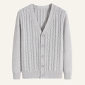 Dama Washington Axel men's cable knit cardigan gray button up - front view