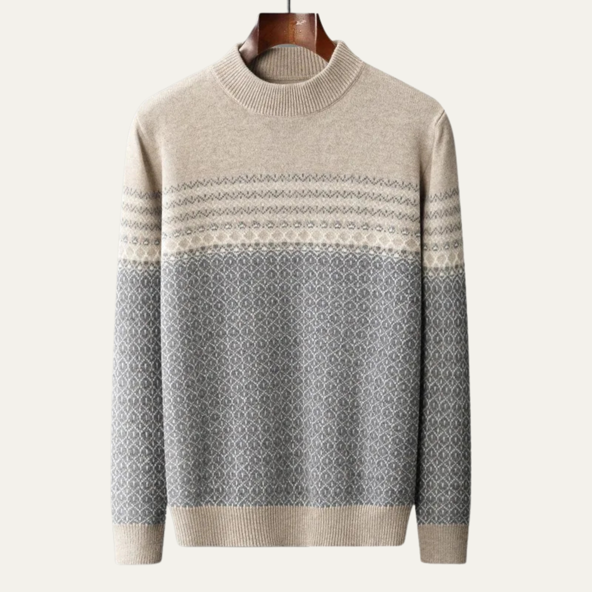 Ash | Men's Crew Neck Sweater Gray Geometric Jacquard Knit