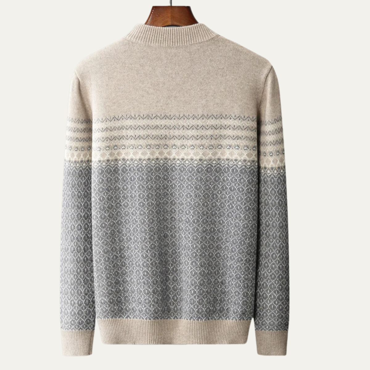 Ash | Men's Crew Neck Sweater Gray Geometric Jacquard Knit
