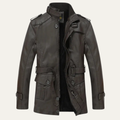 Dama Washington Sage men's leather jacket black military style belted - front view