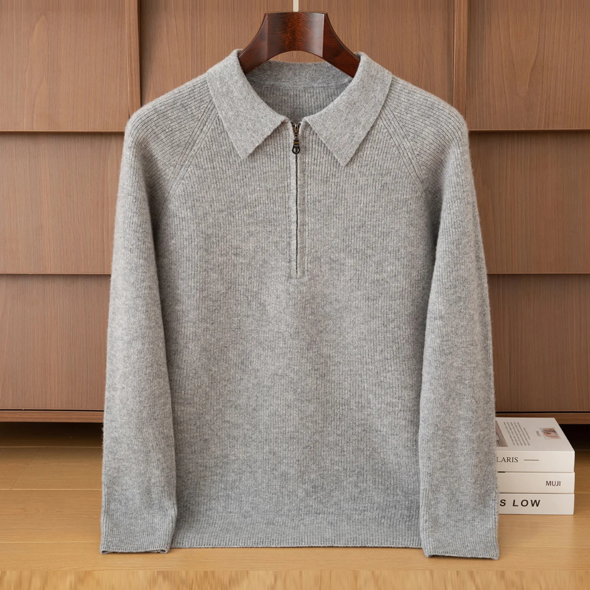 Liv | Men's Ribbed Quarter Zip Sweater Cream Collared