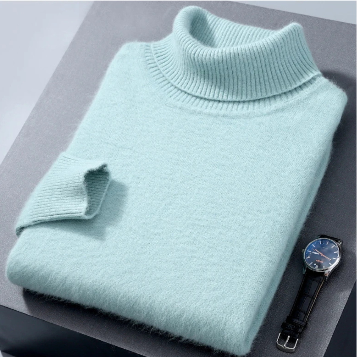Voss | Men's Turtleneck Sweater Light Blue Cashmere