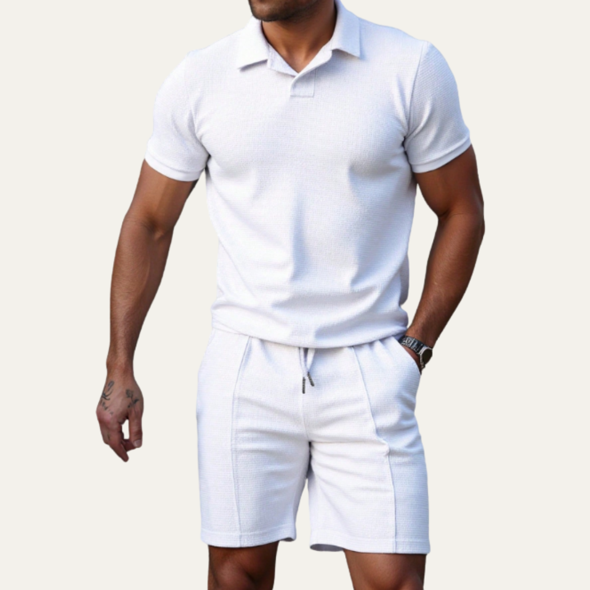 Beau | Men's Sweatsuit Black Polo Shirt Shorts Set